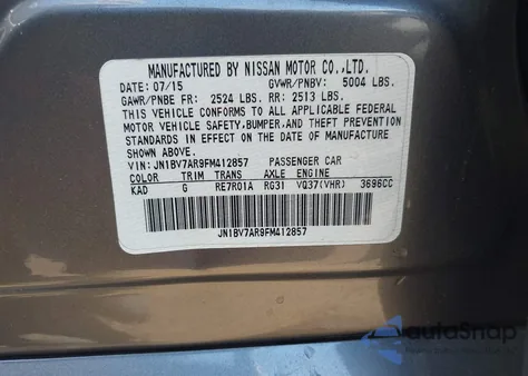 2015 Infiniti Q50 from USA, damaged, VIN JN1BV7AR9FM412857